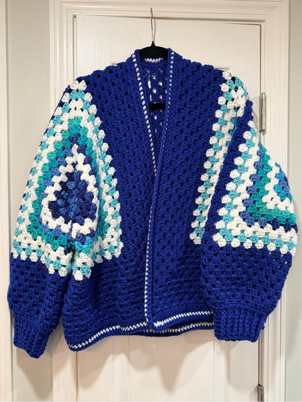 Handmade Crochet Granny Square One Size Cozy Cardigan Boho Chunky Knit Sweater
